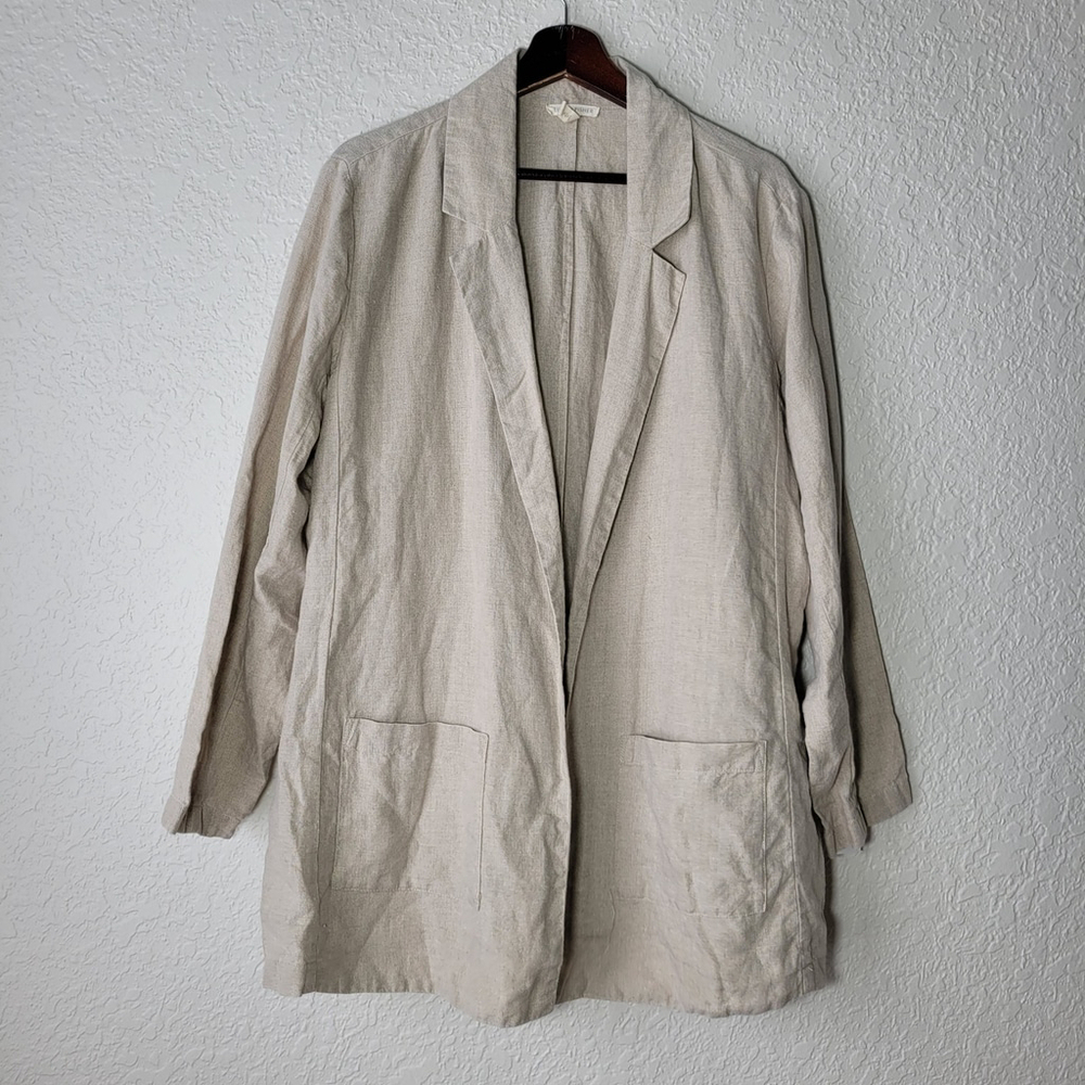 NWOT $248 Eileen Fisher Organic Linen Long Sleeve Open Front Blazer XL Taupe